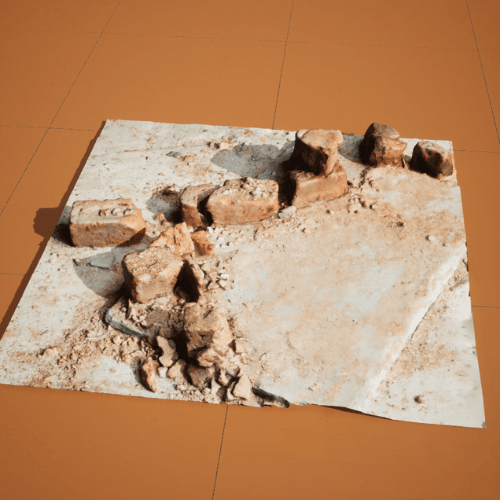 3D Model of a Broken Bricks on Concrete Floor : Damaged Constriction Bricks