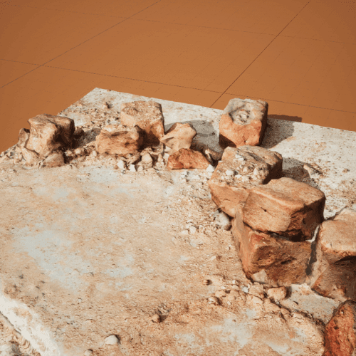3D Model of a Broken Bricks on Concrete Floor : Damaged Constriction Bricks